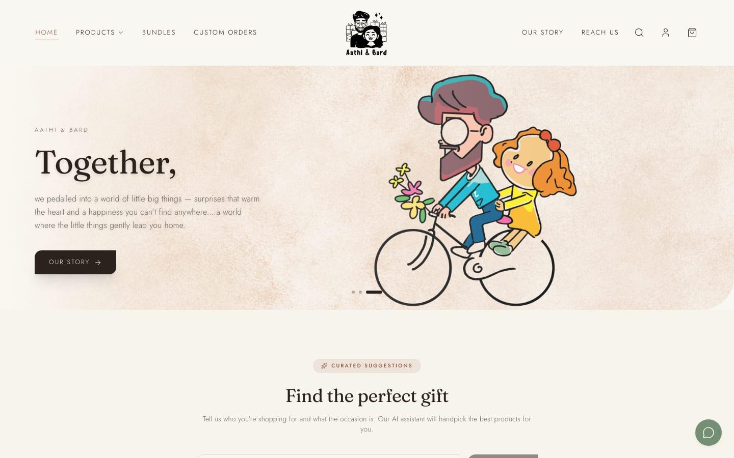 Aathi & Bard — Hand-bound Journals & Personalised Gifting — desktop preview