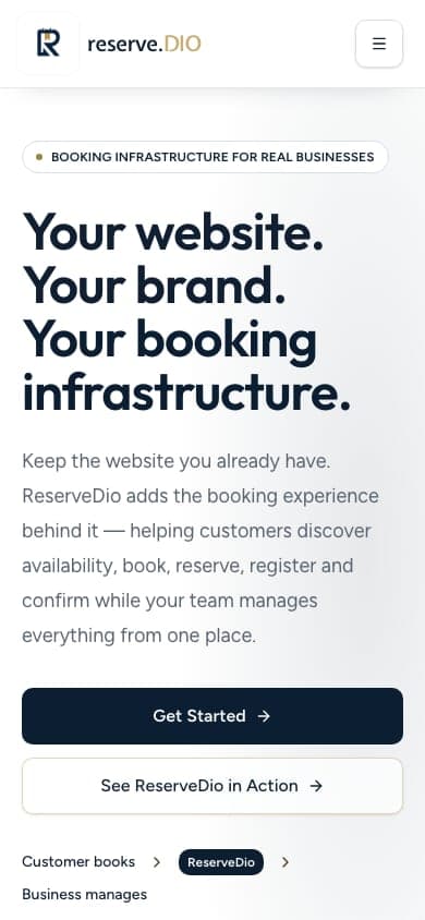 ReserveDio — Booking Infrastructure for Businesses — mobile preview